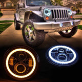 Pair of  7 Inch Round Black Housing light 7"  LED Headlights Halo Angle Eyes withTurn Signal For 97-15 Wrangler JK TJ Defender