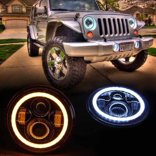 Pair of  7 Inch Round Black Housing light 7