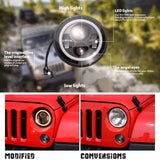 Pair of  7 Inch Round Black Housing light 7"  LED Headlights Halo Angle Eyes withTurn Signal For 97-15 Wrangler JK TJ Defender