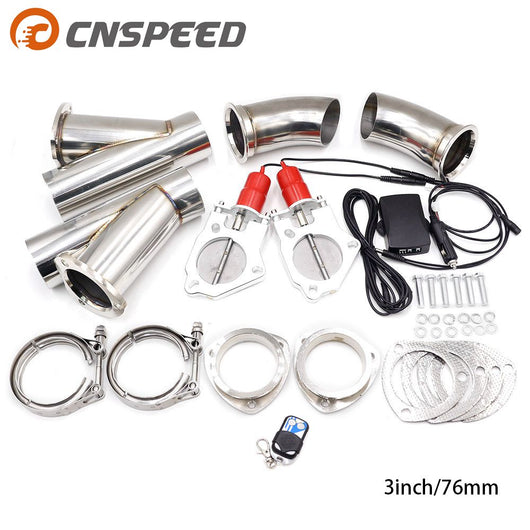 CNSPEED 3'' inch 76mm Double Exhaust Control Valve With Remote Control Car Electric Exhaust Valve Cut outs Cutout kit Y Pipe