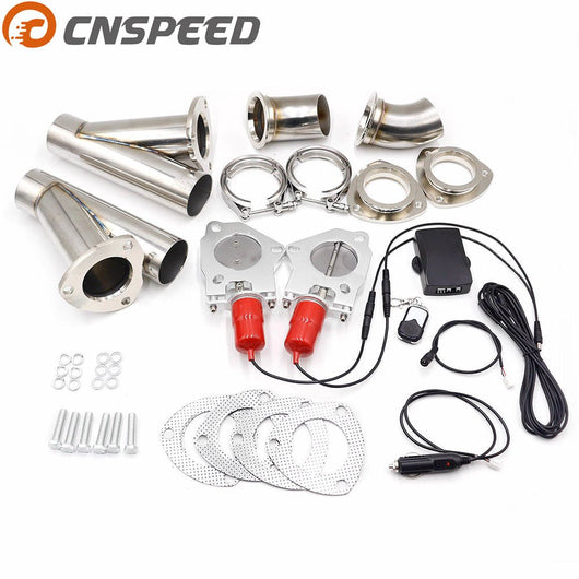 CNSPEED 2.5'' inch 63mm Double Exhaust Control Valve With Remote Control Car Electric Exhaust Valve Cut out Cutout kit Y Pipe